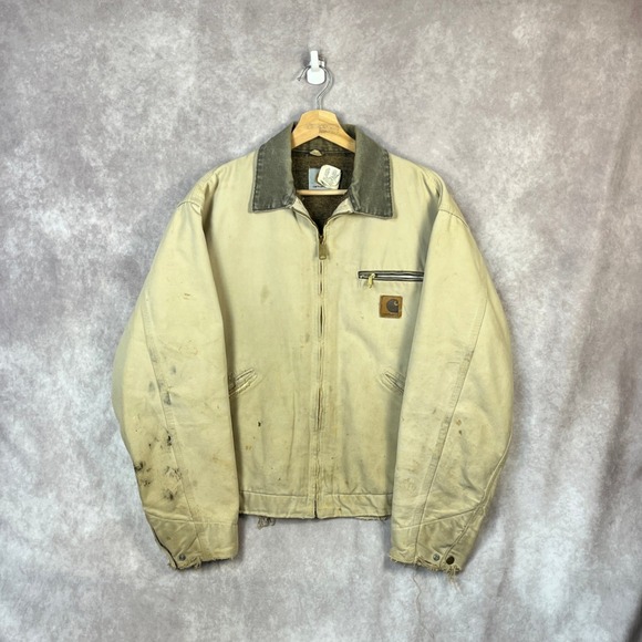 Vintage 90s Carhartt Detroit Jacket Sandstone Cropped Fit Blanket Lined Mens - Picture 1 of 6
